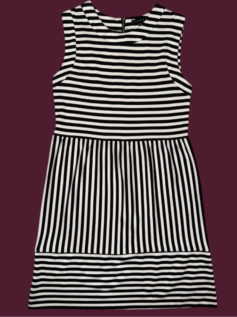 Tiana B Black & White Striped Sleeveless Knit A-Line Dress
